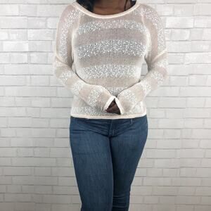 Kirra Striped Long Sleeve Scoop Neck Sheer Metallic Open Knit Sweater Size S/M